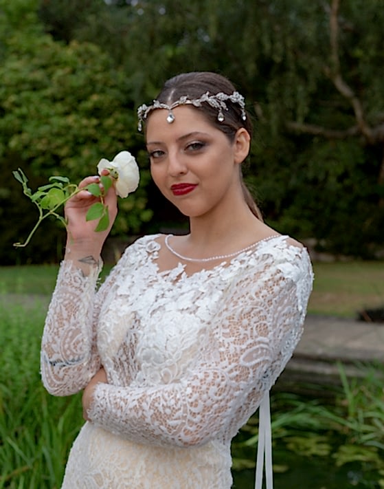 close up neckline wedding dress 