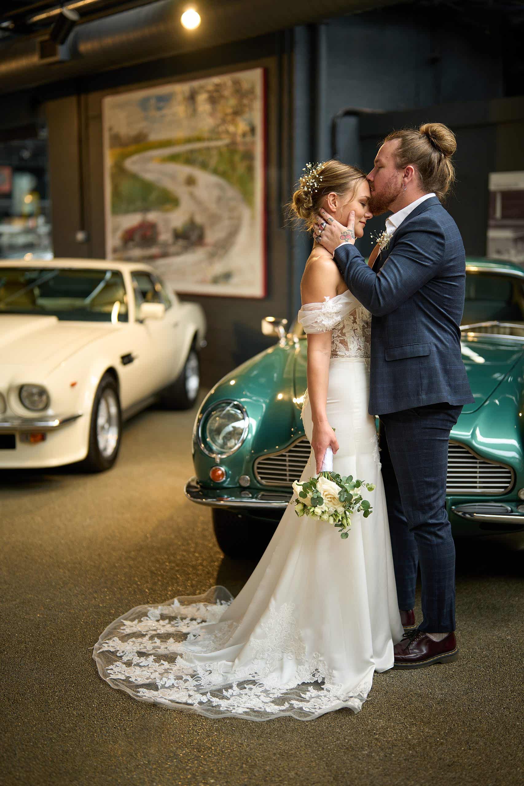 fitted wedding dress with lace train