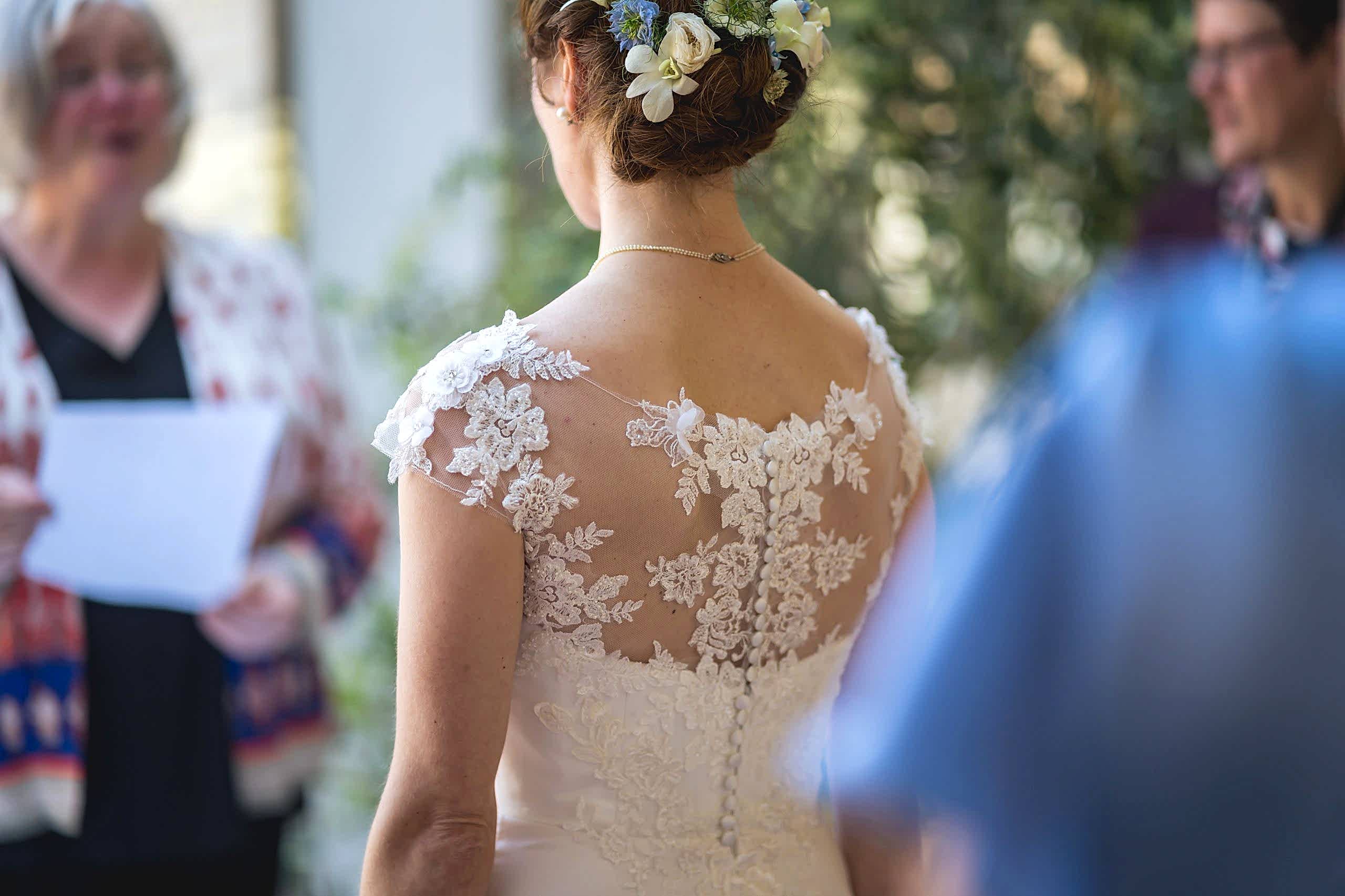 lace and silk back of the wedding dress